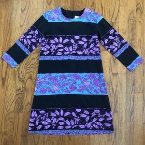 AKA New York Blue Purple Black Floral Silk Dress